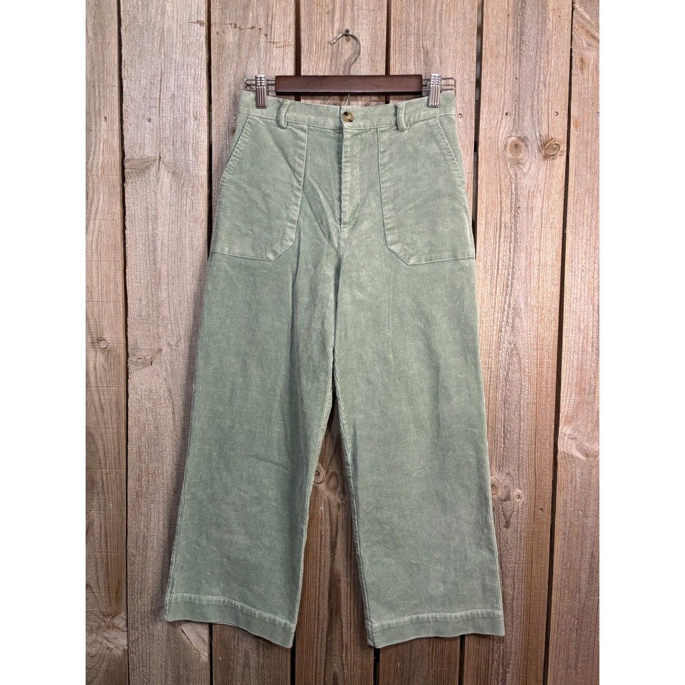 Oliver Bonas Sage Green Corduroy Wide Leg Cropped Pants Womens Size 4‎ US 8 UK